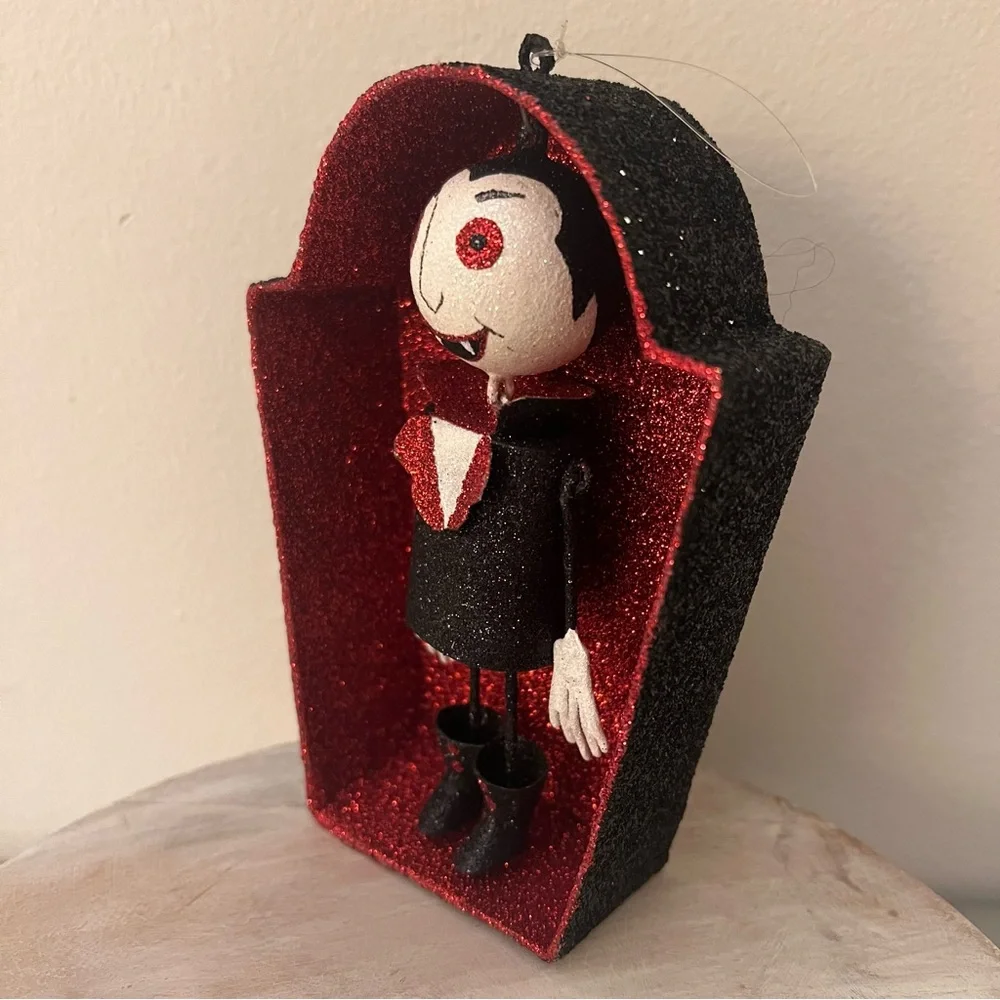 Pier 1 Vampire in Glittered Coffin ornament Halloween table top decoration decor